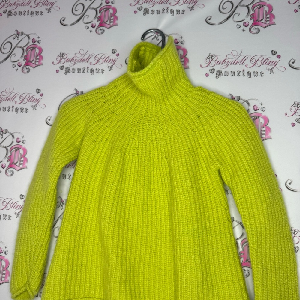 Rag & bone New York sweater pull over turtle π’ neck lime green neon crochet π§Ά - Picture 6 of 9